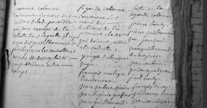 Tableau des collecteurs de l' ann�e 1717